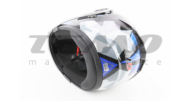 Шлем для мотоцикла модуляр BLD-159 L 59-60 см Чёрный глянец с сине-серым рисунком закрытый с откидным подбородком + откидные очки - фото 3