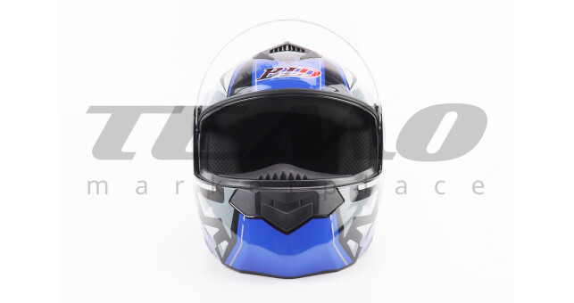 Шолом для мотоцикла модуляр BLD-159 L 59-60 см Чорний глянець з синьо-сірим малюнком закритий з відкидним підборіддям + відкидні окуляри - фото 7