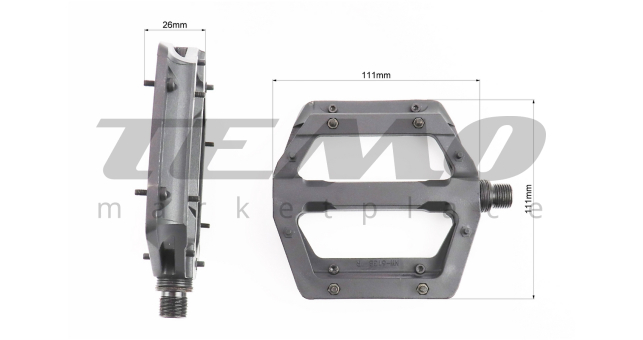 Педалі MTB широкі 9/16&quot; (117x110x25.5mm) зі знімними шипами, пром-підшипник (6*13*5), пластикові, чорні NWL-506B - фото 2