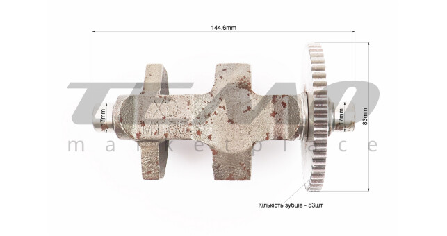 Вал балансувальний + шестерня Z-53, d-23mm + подшипник 6203-2шт 186F, запресований к-кт - фото 2