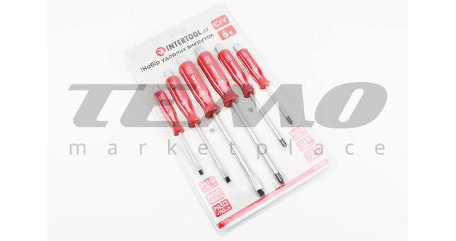 Отвёртки ударные набор 6шт PH1 PH2 PH3 SL5,6,8 HT-0403 - фото 1