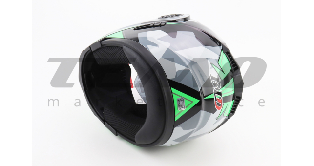 Шлем для мотоцикла модуляр BLD-159 М 57-58 см Чёрный глянец с зелёно-серым рисунком закрытый с откидным подбородком + откидные очки - фото 3