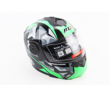 Шлем для мотоцикла модуляр BLD-159 L 59-60 см Чёрный глянец с зелёно-серым рисунком закрытый с откидным подбородком + откидные очки