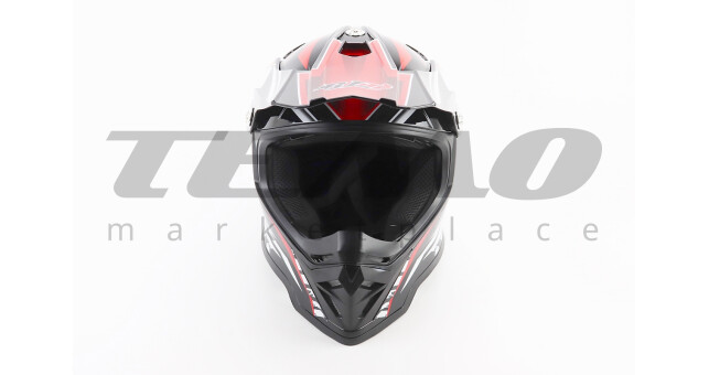 Шолом для мотоцикла  кросовий ендуро АТV BLD-819-7 L 59-60 см Чорний глянець з червоно-біло-сірим малюнком - фото 4