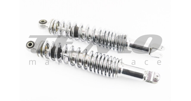 Амортизатор задній к-кт GY6 L-340 мм d-50 мм (втулка 10 мм вилка 8 мм) хром - фото 1