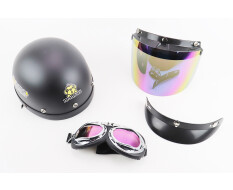 Шолом для мотоцикла Mototech відкритий з козирком + окуляри Monkey Чорний матовий
