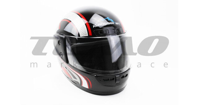 Шолом для мотоцикла інтеграл KUROSAWA HF-101 М Чорний з червоно-сірим малюнком закритий Q233-R - фото 1