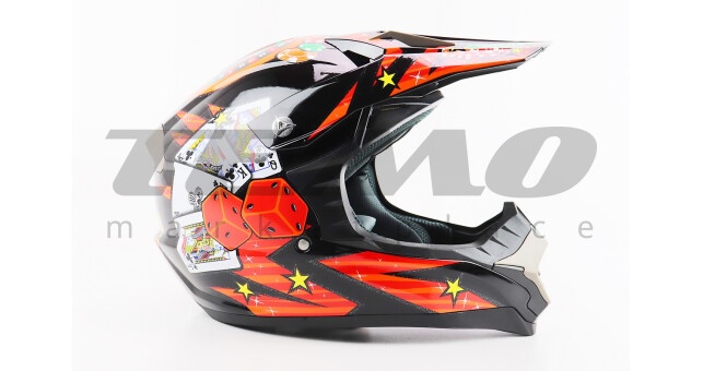 Шолом для мотоцикла  кросовий ендуро АТV XL Чорний глянець з різнокольоровим малюнком - фото 3
