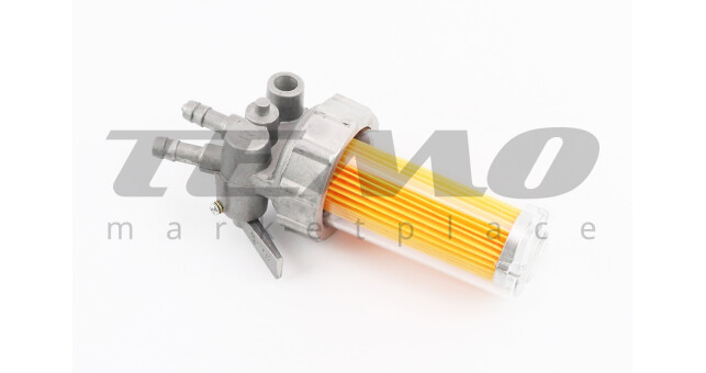 Паливний кран + фільтр в пластмасовому, прозорому корпусі (вхід/вихід вгору) - фото 2