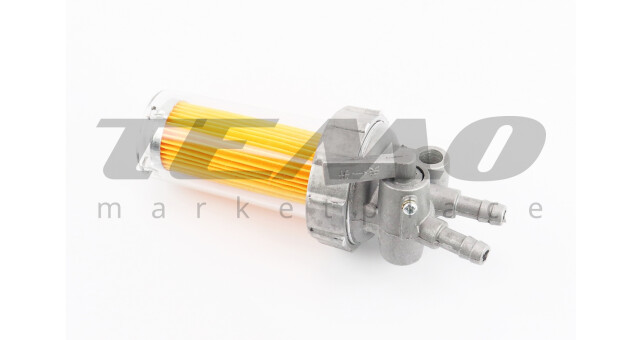 Паливний кран + фільтр в пластмасовому, прозорому корпусі (вхід/вихід вгору) - фото 1