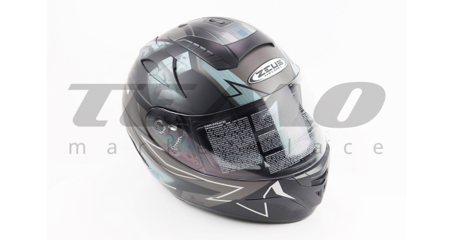 Шолом для мотоцикла інтеграл ZEUS ZS-806F Solid M Чорний матовий з малюнком закритий + відкидні окуляри - фото 1