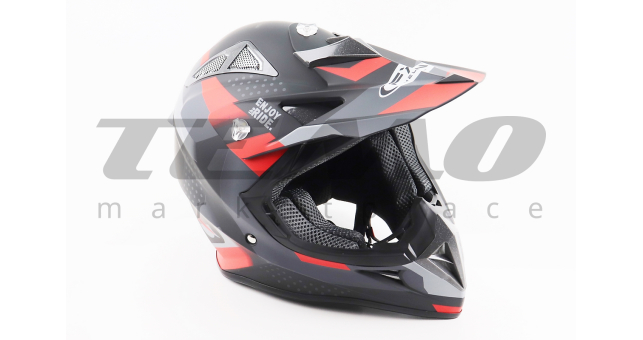 Шолом для мотоцикла  кросовий ендуро АТV FXW HF-116 L 59-60 см Чорний матовий з червоно-сірим малюнком Q267 - фото 1