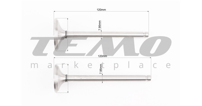 Клапан впускний (h-120; D-42; d-7,95), випускний (h-120; D-36; d-7,95) к-кт R195NM - фото 2