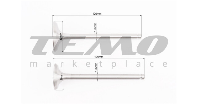 Клапан впускний (h-120; D-42; d-7,95), випускний (h-120; D-36; d-7,95) + клапанний механізм к-кт R195NM - фото 2