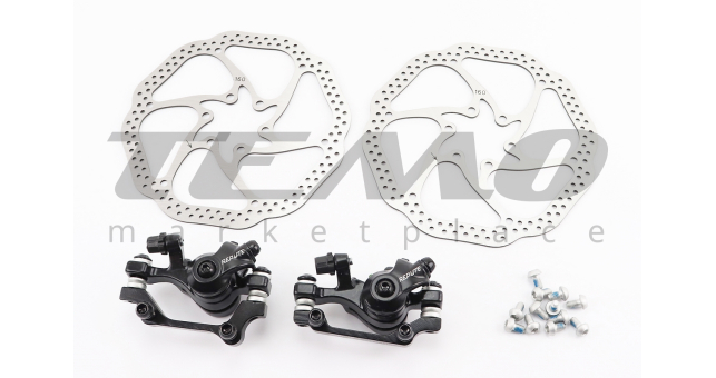 Гальмо Disk-brake переднє (F160/R140мм)+заднє (F180/R160мм), диски 160мм, кріпл. 6 болтів, чорні - фото 1