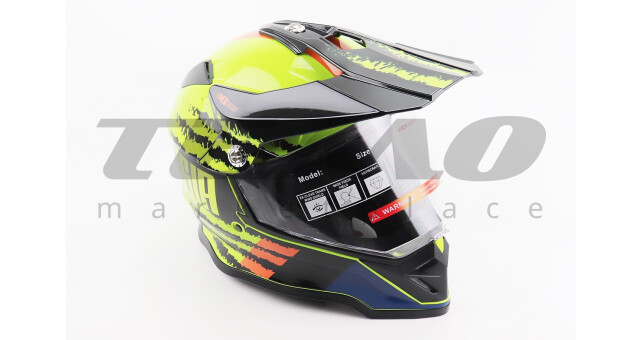 Шлем для мотоцикла кроссовый эндуро АТV со стеклом BLD 819-7 М 57-58 см ЧЕРНЫЙ/ЖЕЛТО-ОРАНЖЕВЫЙ - фото 1