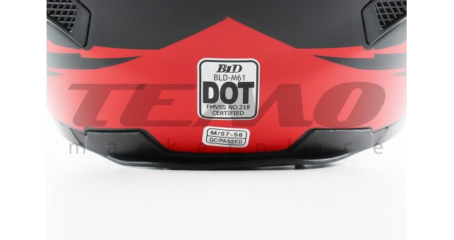 Шолом для мотоцикла інтеграл BLD М61 М 57-58 см Чорний закритий + окуляри сертифікація DOT з червоним малюнком - фото 8