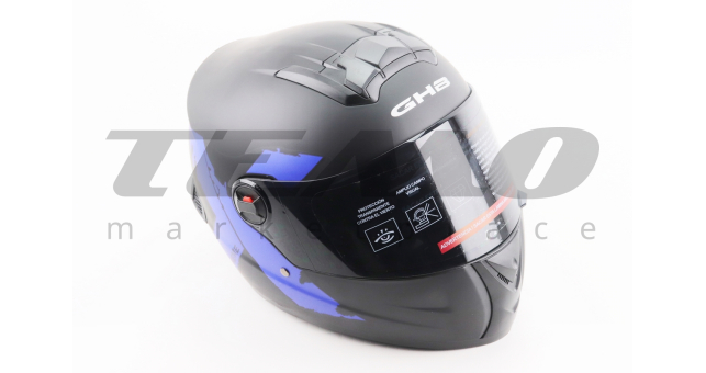Шолом для мотоцикла інтеграл BLD М61 S 55-56 см Чорний закритий + окуляри сертифікація DOT з синім малюнком - фото 1