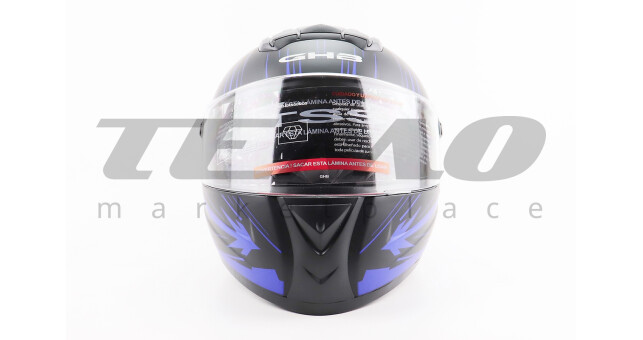 Шлем интеграл, закрытый (сертификация DOT) + откидные очки BLD M61 M (57-58 см), ЧЕРНО-СИНИЙ (флюоресцентный) - фото 4