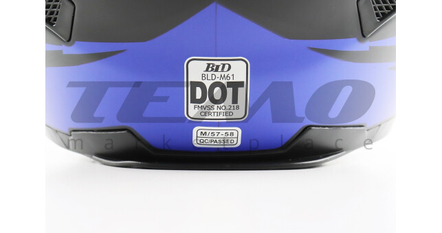 Шлем интеграл, закрытый (сертификация DOT) + откидные очки BLD M61 M (57-58 см), ЧЕРНО-СИНИЙ (флюоресцентный) - фото 8