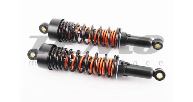 Амортизатор задній к-кт JH/CB/CG L-330 мм d-64 мм (втулка 12 мм втулка 12 мм) з подвійною пружиною регульований чорний - фото 1