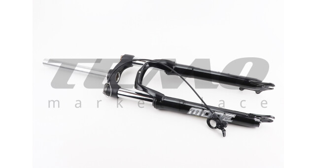 Вилка 27,5" амортизаційна, без різьби 1-1/8" (28,6мм), шток 255мм, з ходом 100мм, Disk-brake, пружинно-оливна, виносний Lockout, чорна N780 - фото 1