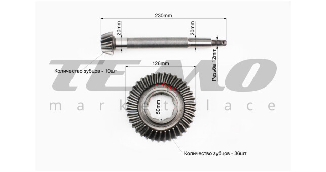 Вал піввісі первинний Z-10 + Шестерня піввісі вторинного вала Z-36 к-кт - фото 2
