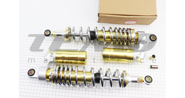 Амортизатор задний JH/CB/CG - 340мм*d60мм (втулка 12мм / втулка 10;12мм) газовый регулир., хром к-кт 2шт - фото 1