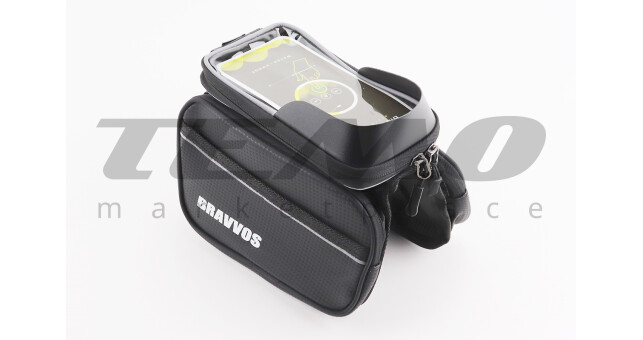 Сумка-штани на раму з тримачем телефону 170х90мм, бічні відділення, кріпл. на липучці, вологозахисна, під карбон - фото 2