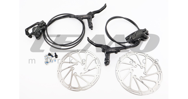 Тормоз Disk-brake передний (F160/R140мм)+задний (F180/R160мм) в сборе, диски 160мм, крепл. 6 болтов, чёрный - фото 1