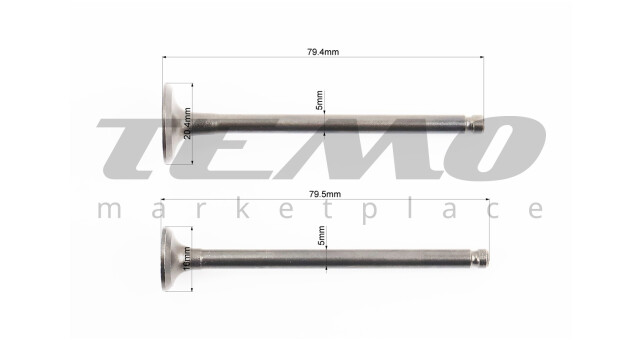 Клапан впускний, випускний к-кт Honda AF-68 (d=20/16мм; h=79,4/78,4мм) - фото 2
