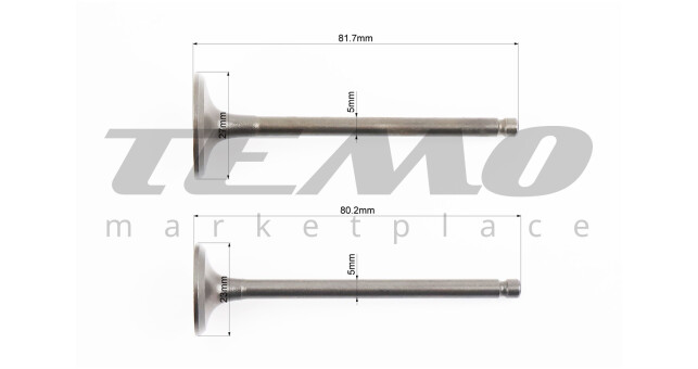 Клапан впускний, випускний к-кт Honda SH150cc - (d = 27mm; h = 81,3mm / d = 23mm; h = 80,2mm) - фото 2