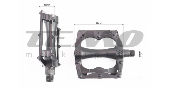 Педали MTB широкие 9/16" (105x96x26 мм) алюминиевые, чёрные - фото 2