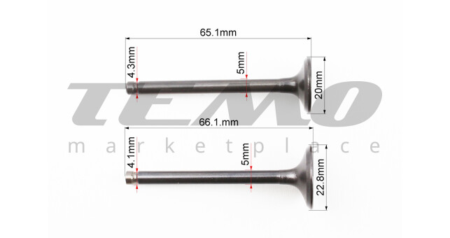 Клапан впускний, випускний (НЕМАГНІТний) к-кт ЗБІЛЬШЕНІ (d=20/23мм; L=65/66мм) - фото 2