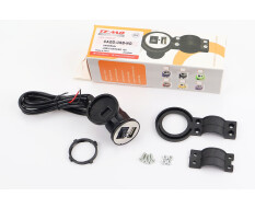 Зарядка USB универсальная на 1 выход, с кнопкой вкл/выкл (крепление в пластик/на руль)