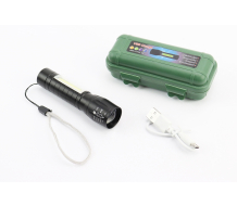 Фонарь 1+10 диодов ручной (Mini) в пластиковом боксе, алюминиевый, Li-ion 3.7V 450mAh зарядка от USB, влагозащитный, чёрный