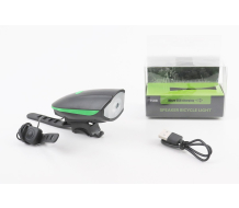 Фонарь передний 1 диод+звонок 4 мелодии, Li-ion 3.7V 1200mAh зарядка от USB, влагозащитный, чёрно-зелёный FY-058/7588