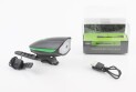 Ліхтар передній 1 діод+дзвінок 4 мелодії, Li-ion 3.7V 1200mAh зарядка від USB, вологозахисний, чорно-зелений FY-058/7588 - фото 1