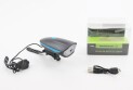 Ліхтар передній 1 діод+дзвінок 4 мелодії, Li-ion 3.7V 1200mAh зарядка від USB, вологозахисний, чорно-синій FY-058/7588 - фото 1