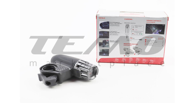 Ліхтар передній 1 діод 200 lumen, Li-ion 3.7V 1200mAh зарядка від USB, вологозахисний, чорно-сірий - фото 2