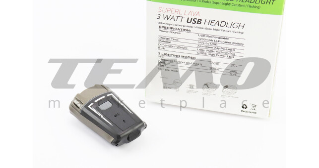 Ліхтар передній 1 діод 300 lumen, Li-ion 3.7V 1200mAh зарядка від USB, вологозахисний, чорно-сірий HJ-049 - фото 2