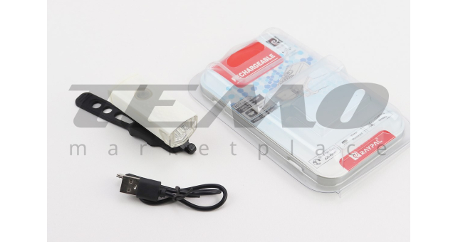 Фонарь передний 1 диод 300 lumen алюминиевый, Li-ion 3.7V 800mAh зарядка от USB, влагозащитный, белый RPL-2255 - фото 1