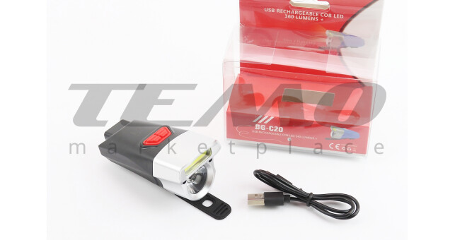 Ліхтар передній 1+7 діодів 360 lumen, Li-ion 3.7V 500mAh зарядка від USB, вологозахисний, чорно-сірий BG-C20 - фото 1