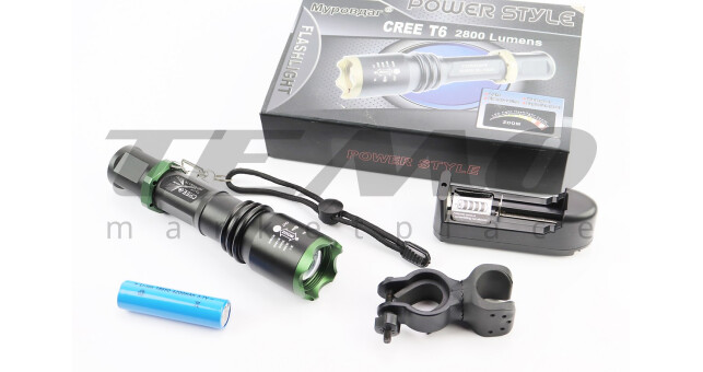 Ліхтар передній 1 діод 2800 lumen алюмінієвий, Li-ion 3.7V 3800mAh з зарядкою, вологозахисний, чорний BL-1820 - фото 1