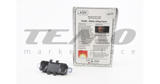 Ліхтар передній 5 діодів 15 lumen, Li-ion 3.7V 330mAh зарядка від USB, вологозахисний, BS-216/АQY-093 - фото 2