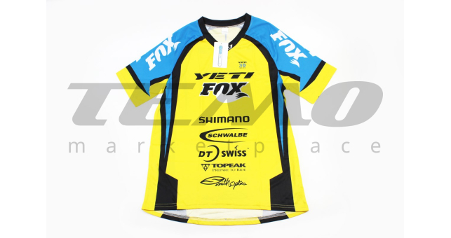 Футболка (Джерсі) чоловіча L-(Polyester 80%/Spandex 20%), короткі рукави, вільний крій, жовто-синьо-чорна, не оригінал - фото 1