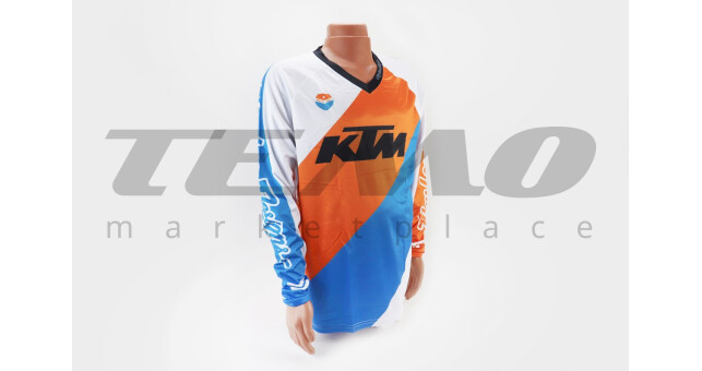 Футболка (Джерси) мужская L-(Polyester 100%), длинные рукава, свободный крой, бело-оранжево-синяя, не оригинал - фото 1