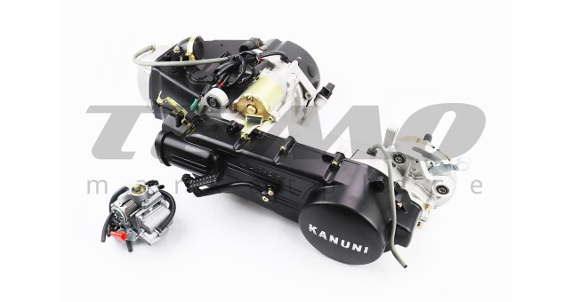 Двигатель скутерный в сборе 150куб (длинный вариатор, длинный вал) + карбюратор - фото 1