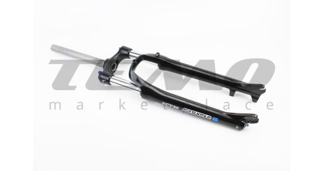 Вилка 29" амортизационная, без резьбы 1-1/8" (28,6 мм), шток 255 мм, с ходом 100 мм, Disk-brake, пружинно-масляная, Lockout, алюминиевая, чёрная XCT HLO - фото 1