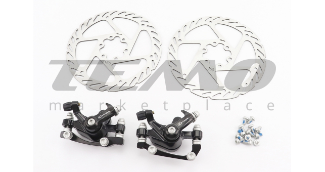 Гальмо Disk-brake переднє (F160/R140 мм)+задне (F180/R160 мм), диски 160 мм, кріпл. 6 болтів, чорні DX-2012 - фото 1